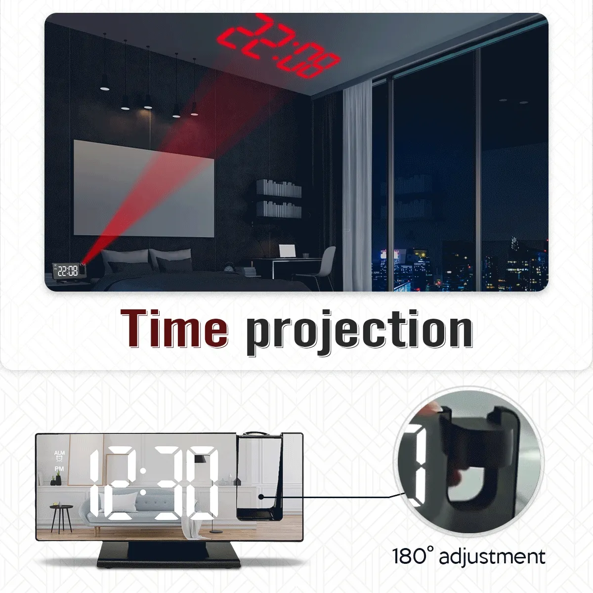 🌟3D Projection Alarm Clock Makeup LED Mirror
